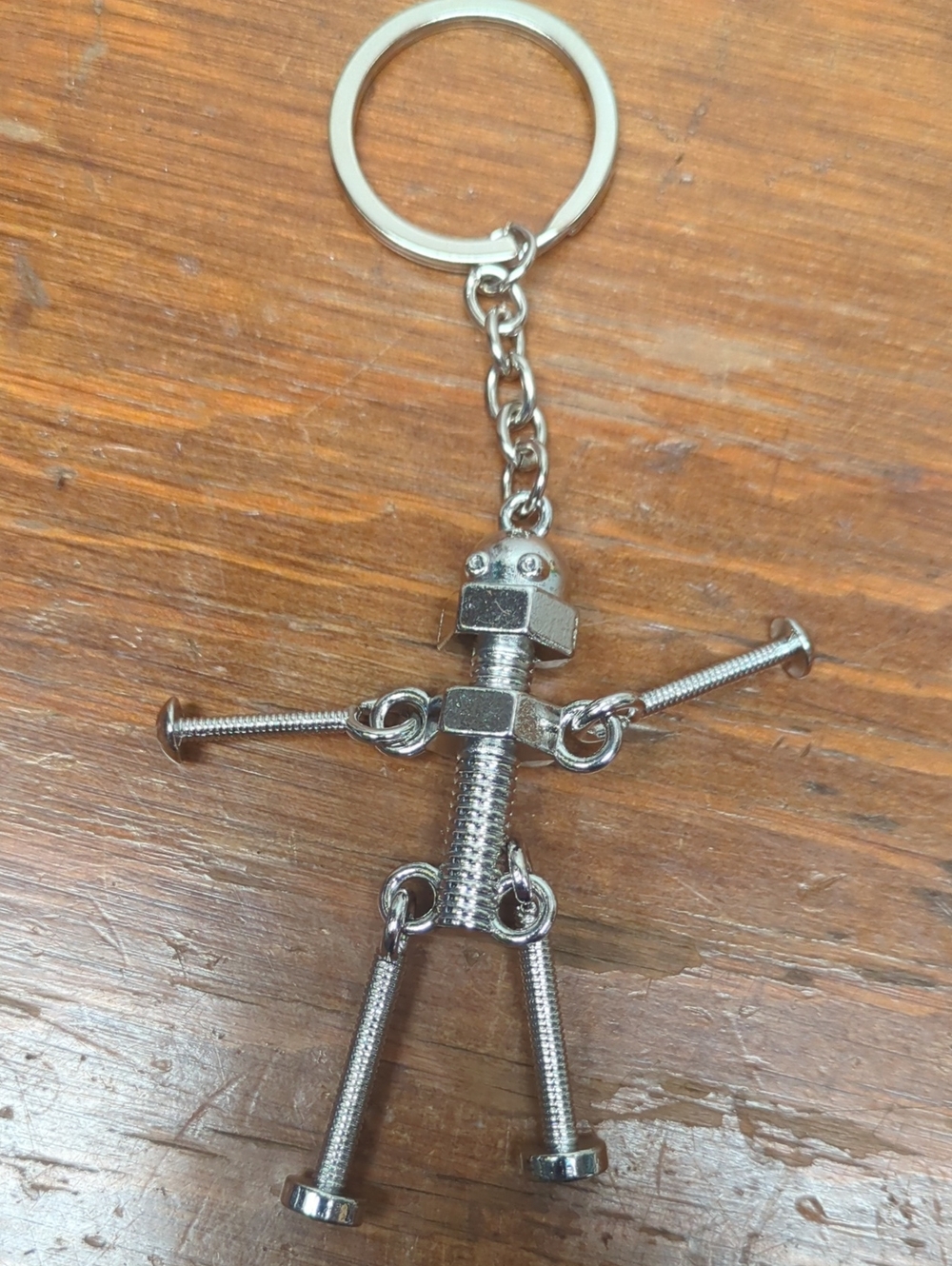 Silver Metal Nut & Bolt Robot Keychain - Men Accessories Engineer Gift